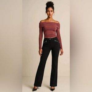 Ralph Lauren Black Low Rise Pants with Zipper Details